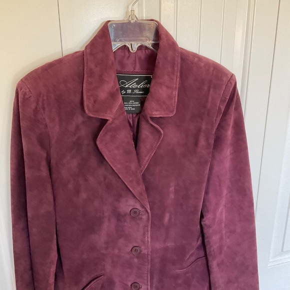 Vintage Atelier by B. Thomas wine burgundy suede leather blazer jacket Sz Small - Picture 8 of 16